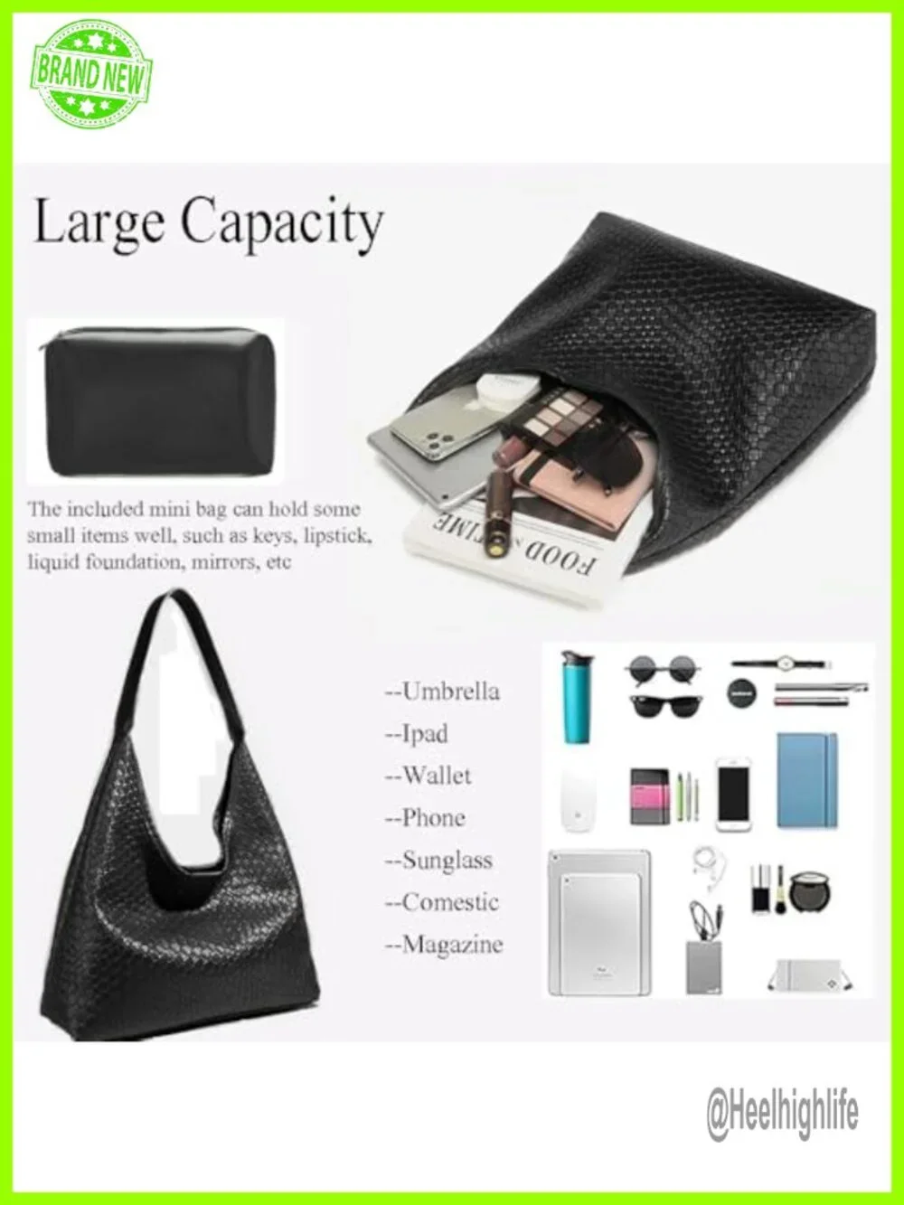 Woven Hobo Tote Bag with Detachable Pouch - Vegan Leather